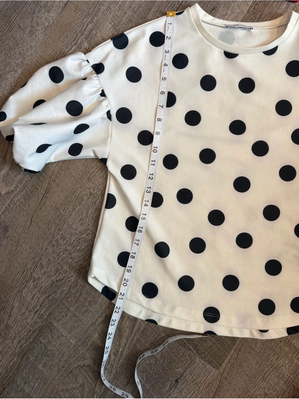 Zara Cream Blouse with Black Polka Dots